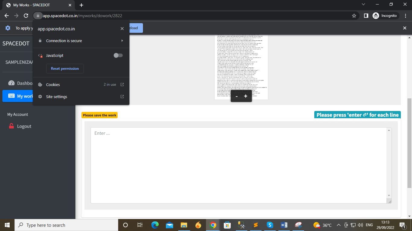 Disable the javascript with browser support