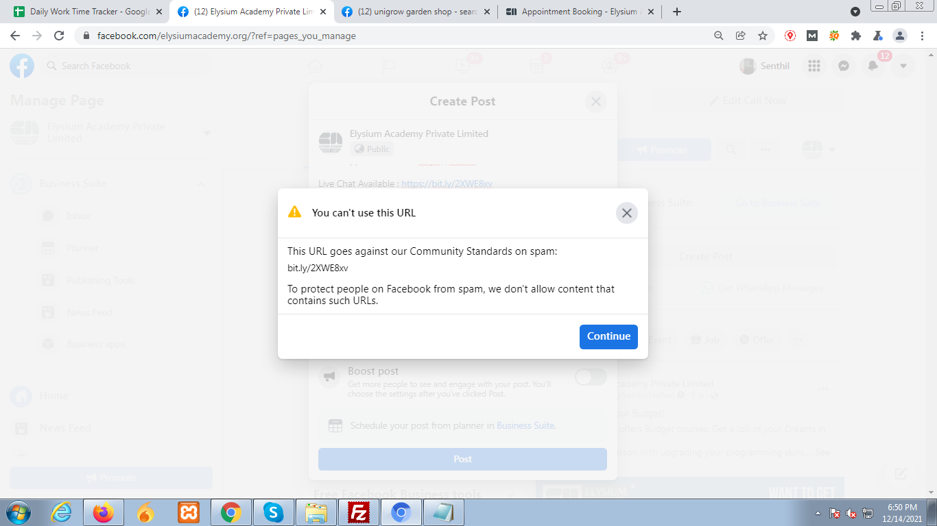FB post Error due to shortlink